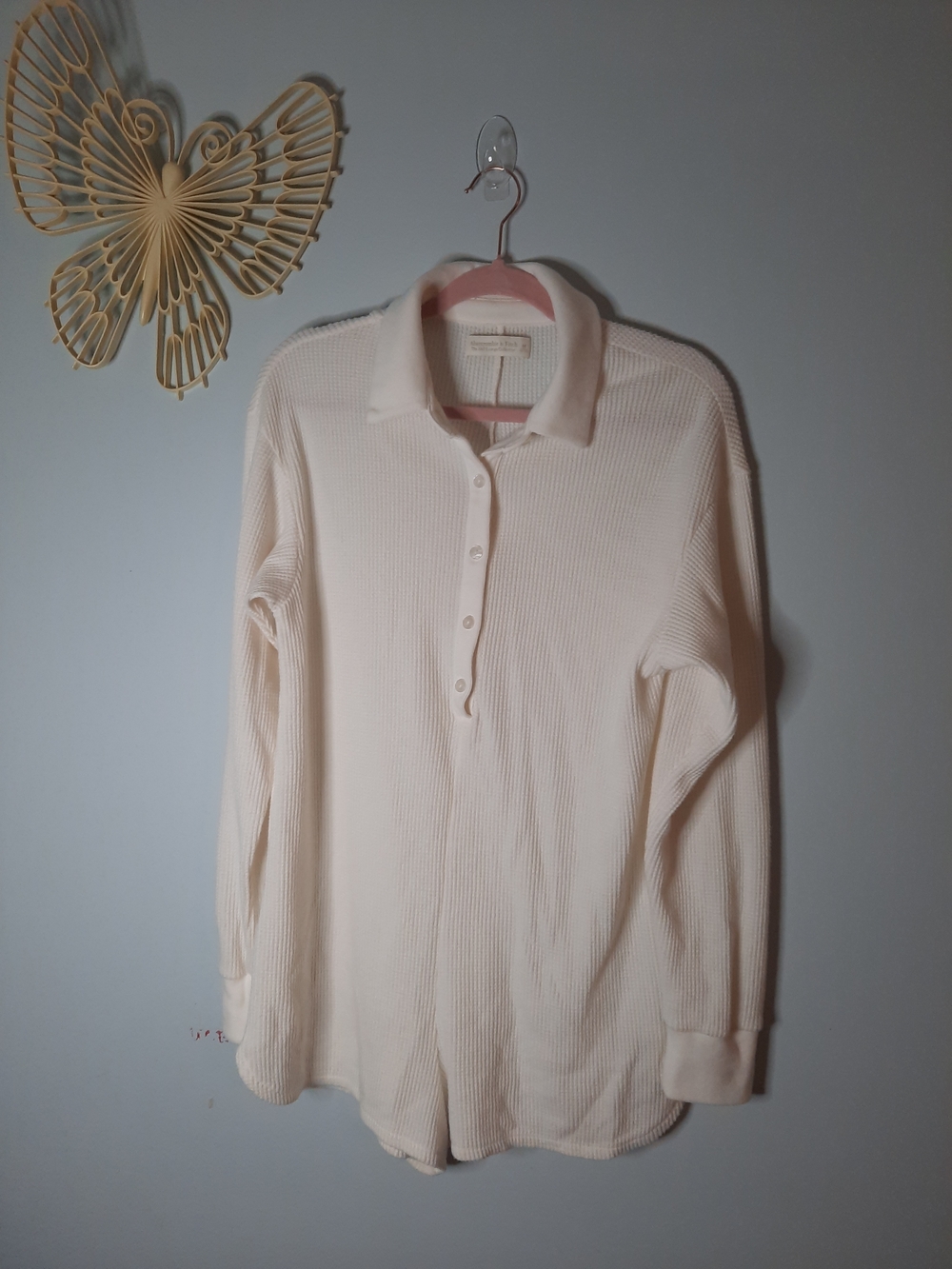 Abercrombie & Fitch Sz M, Waffle‎ Ribbed Long-Sleeve Romper, Lounge Collection